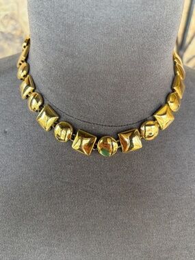 Vintage Anne Klein 16” Gold Tone Choker with geometric Shapes and Toggle clasp